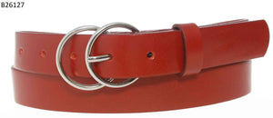 Leather Double Buckle Belt, Red
