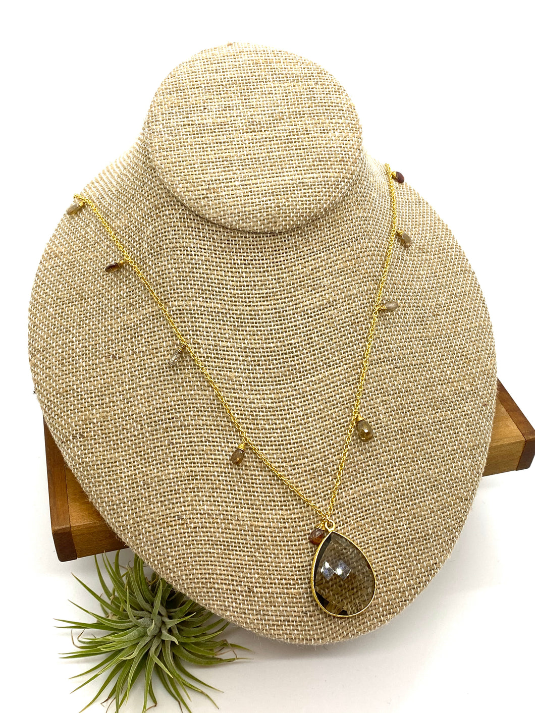 Long Smoky Quartz and Andalucite Statement Necklace