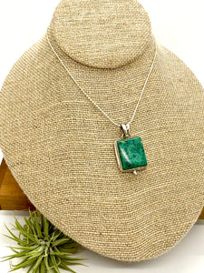 Square Chrysocolla Pendant with Sterling Silver Accent