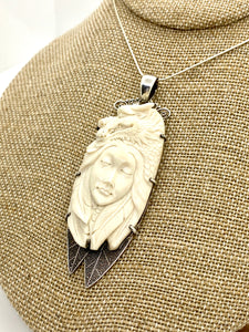 Carved Woman and Dragon Sterling Silver Pendant