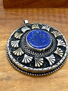 Statement Pendant Centered on Lapis and Papyrus
