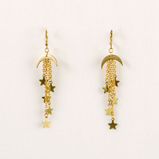 Moon & Star Dangle Earrings, 2 Colors