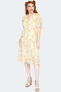 Tie Sleeve Floral Pattern Flare Dress